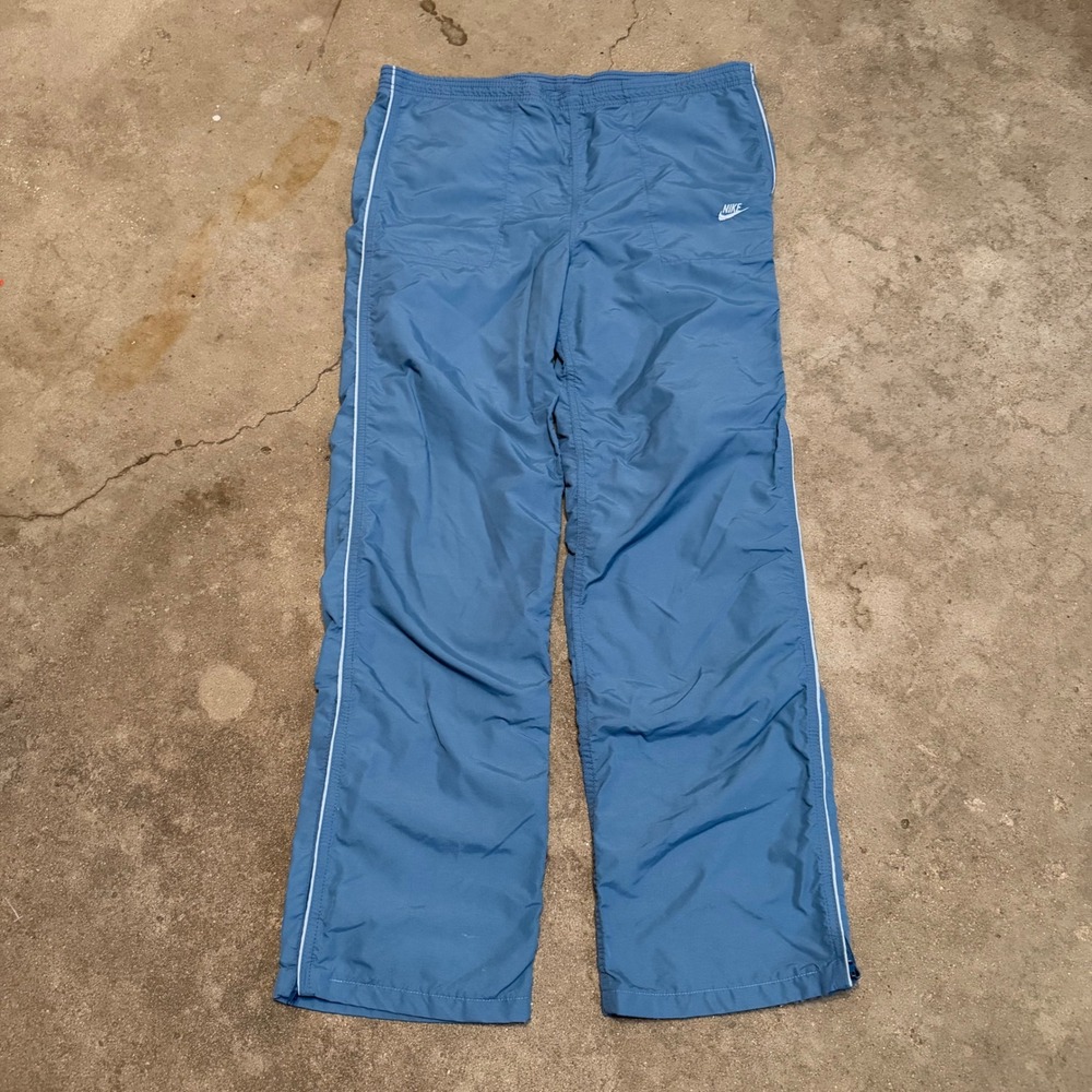 Vintage 80s Nike Track Pants Mens Medium Blue Windbreaker Ankle Zip Piping